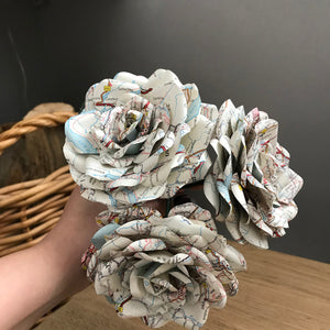 Map paper flower bouquet, Travel theme Bouquet, Bridesmaid Bouquet, Weddings, Celebration, Anniversary. Custom Orders Welcomed