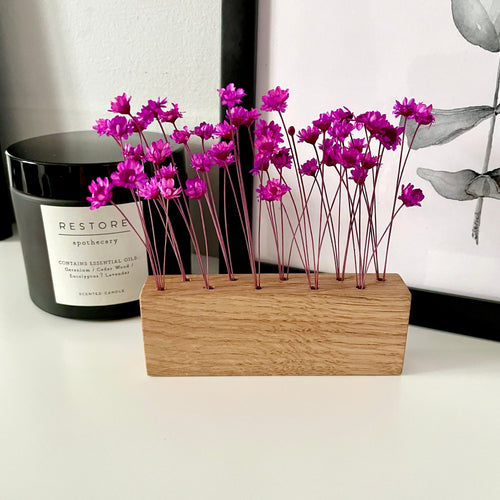Dried flower display, dried flower letterbox gift, stylish decor, solid oak dried flower display, letterbox gift